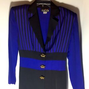 Vintage suit with car wash hem shirt.